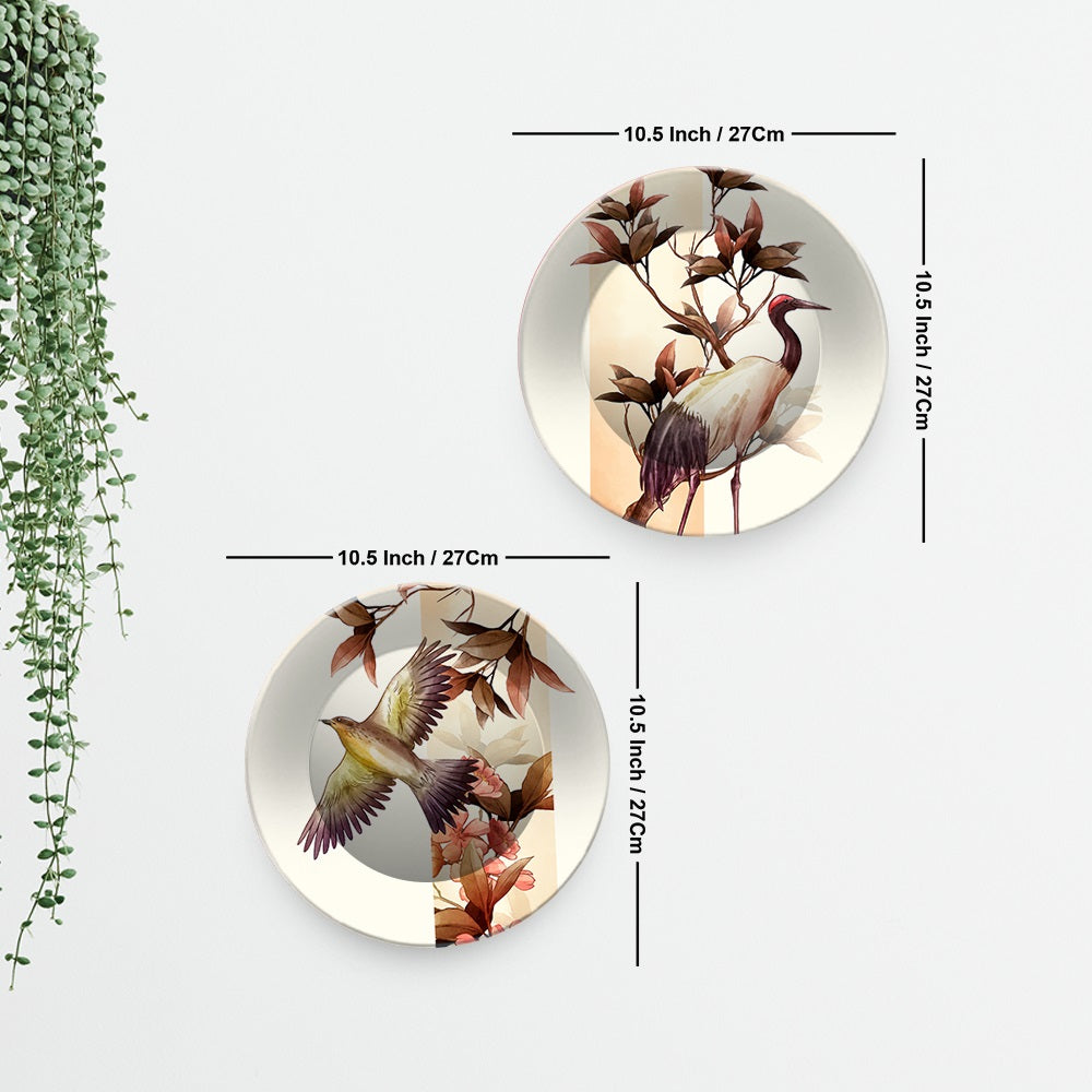 Beautiful Birds Design Art Hanging Plates of Two Pieces