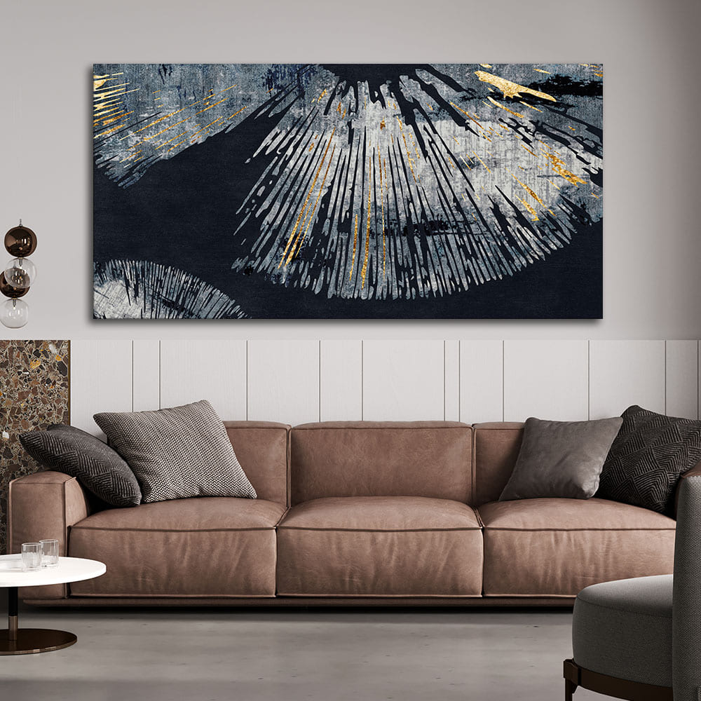 Beautiful Black Background with Golden Textured Abstract Canvas Wall Painting