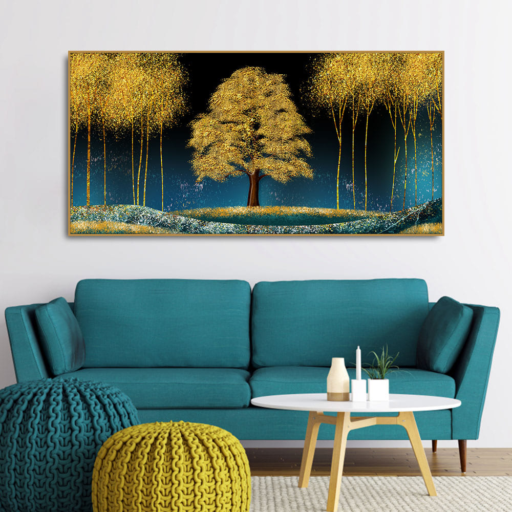 Beautiful Blue Sky and Golden Tree Canvas Wall Painting