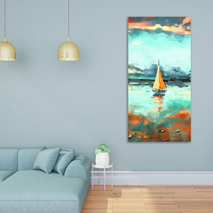 Beautiful Boat in The Ocean at Sunset Premium Canvas Wall Painting