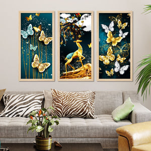 Beautiful Crystal Butterfly Pattern Art Wooden Wall Frame Set of Three