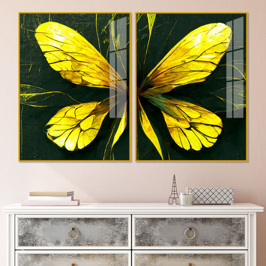 Beautiful Design of Golden Wings Art Acrylic Floating Wall Painting Set Of 2