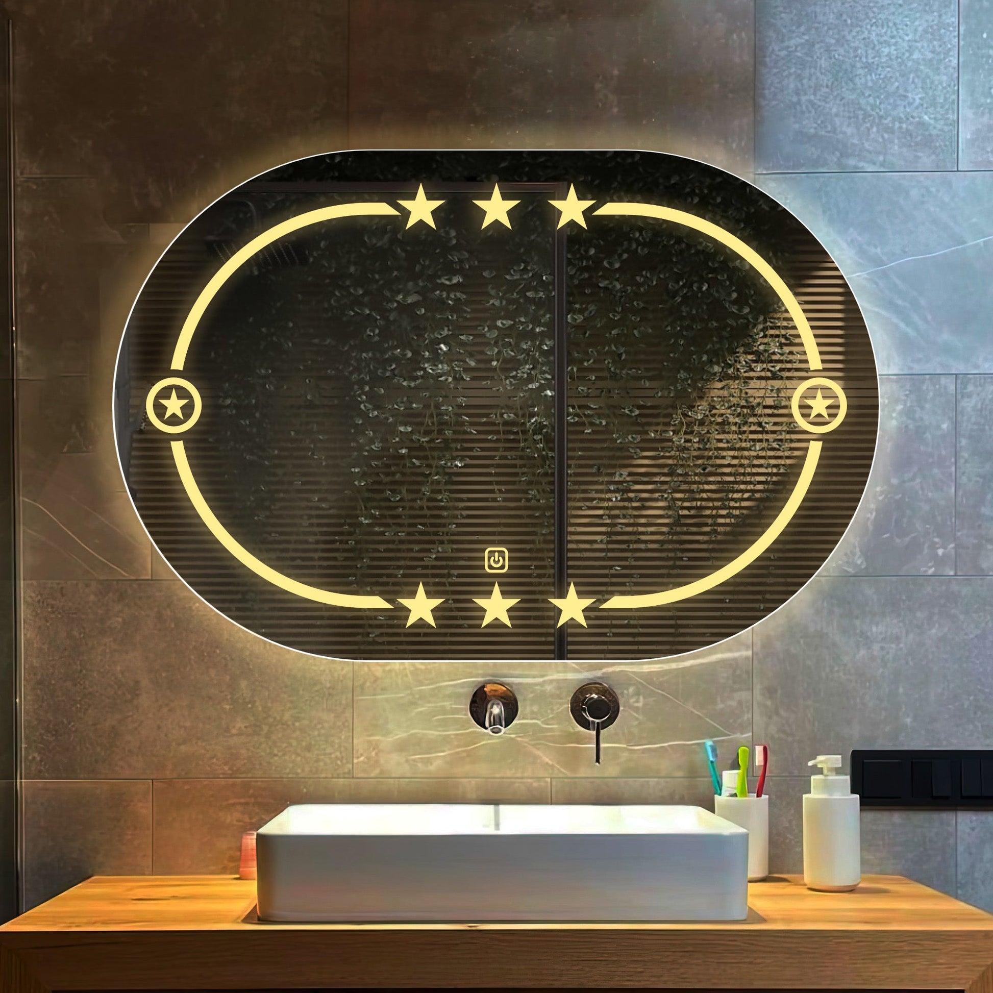 Beautiful Designer Twinkling Stars Pattern Bathroom Mirror with LED