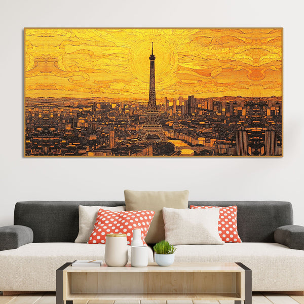 Beautiful Eiffel Tower Skyline View Canvas Wall Painting