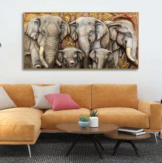 Beautiful Elephant Native Thai style Molding art wall Painting