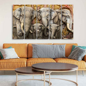 Beautiful Elephants Premium Wall Painting Set of Five