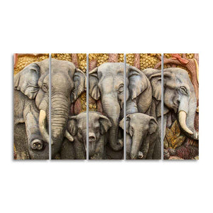 Beautiful Elephants Premium Wall Painting Set of Five