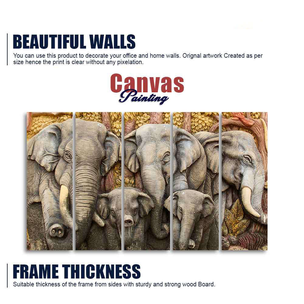 Beautiful Elephants Premium Wall Painting Set of Five