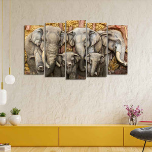 Beautiful Elephants Premium Wall Painting Set of Five Pieces