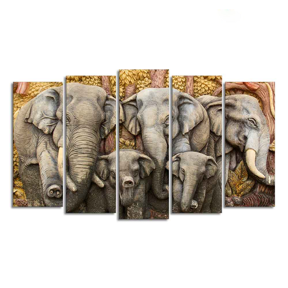 Beautiful Elephants Premium Wall Painting Set of Five Pieces