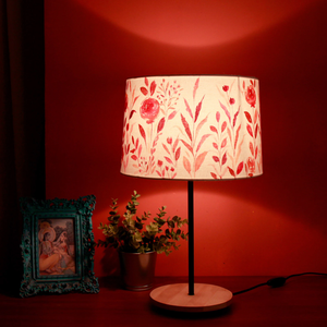 Beautiful Flower Art Night Lamp with Wooden  Base Table Lamp Shade