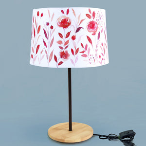 Beautiful Flower Art Night Lamp with Wooden  Base Table Lamp Shade