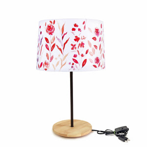 Beautiful Flower Art Night Lamp with Wooden  Base Table Lamp Shade