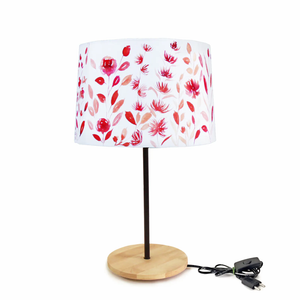 Beautiful Flower Art Night Lamp with Wooden  Base Table Lamp Shade