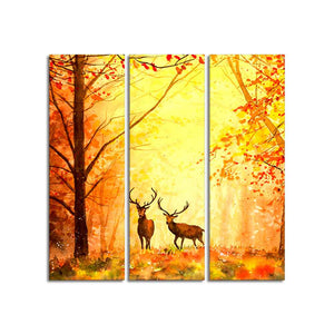 Beautiful Forest Deer Canvas Wall Painting of 3 Pieces