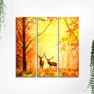 Beautiful Forest Deer Canvas Wall Painting of 3 Pieces