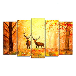 Beautiful Forest Deer Canvas Wall Painting Set of Five