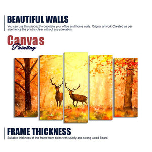 Beautiful Forest Deer Canvas Wall Painting Set of Five