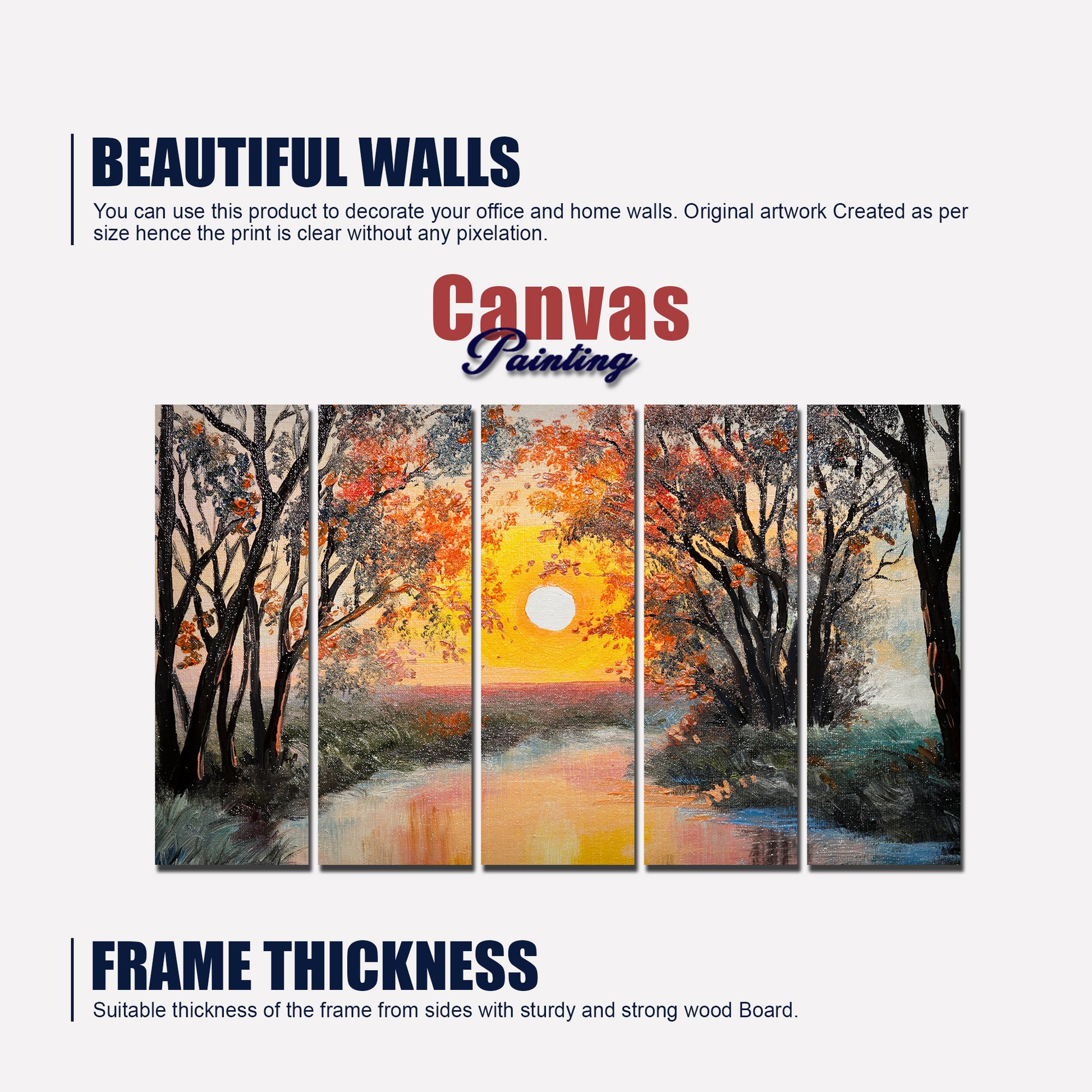 Beautiful Forest Sunset Canvas Wall Painting 5 Pieces