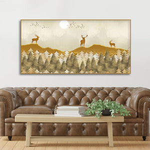 Beautiful Golden Deers Premium Canvas Wall Painting