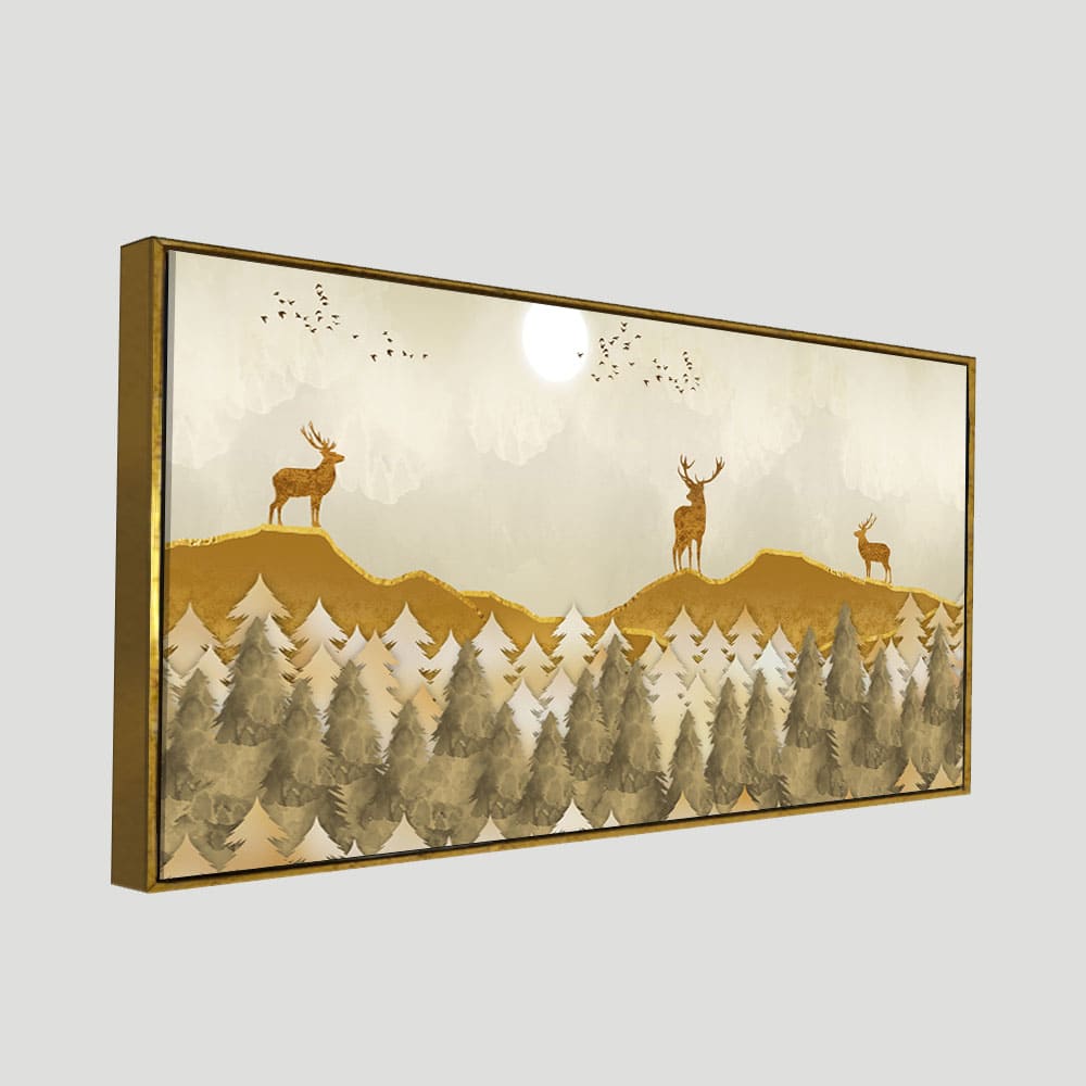 Beautiful Golden Deers Premium Canvas Wall Painting