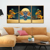 Beautiful Golden Flowers with Elephant Premium Floating Canvas Wall Painting Set of Three