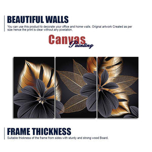 Beautiful Golden Leaf Flower Canvas Wall Painting 3 Pieces