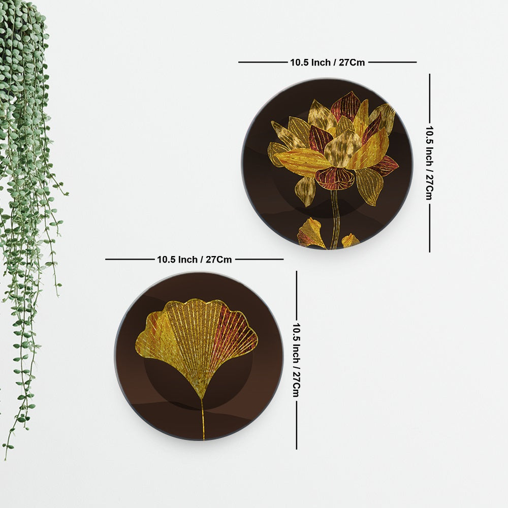 Beautiful Golden Lotus Flower Wall Hanging Plates of Two Pieces