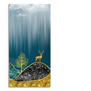 Beautiful Golden Mountains and Deer with Moon Canvas Wall Painting