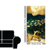 Beautiful Golden Running Deer with Fish Premium Canvas Wall Painting