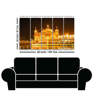 Beautiful Golden Temple Canvas Wall Painting of Five Pieces