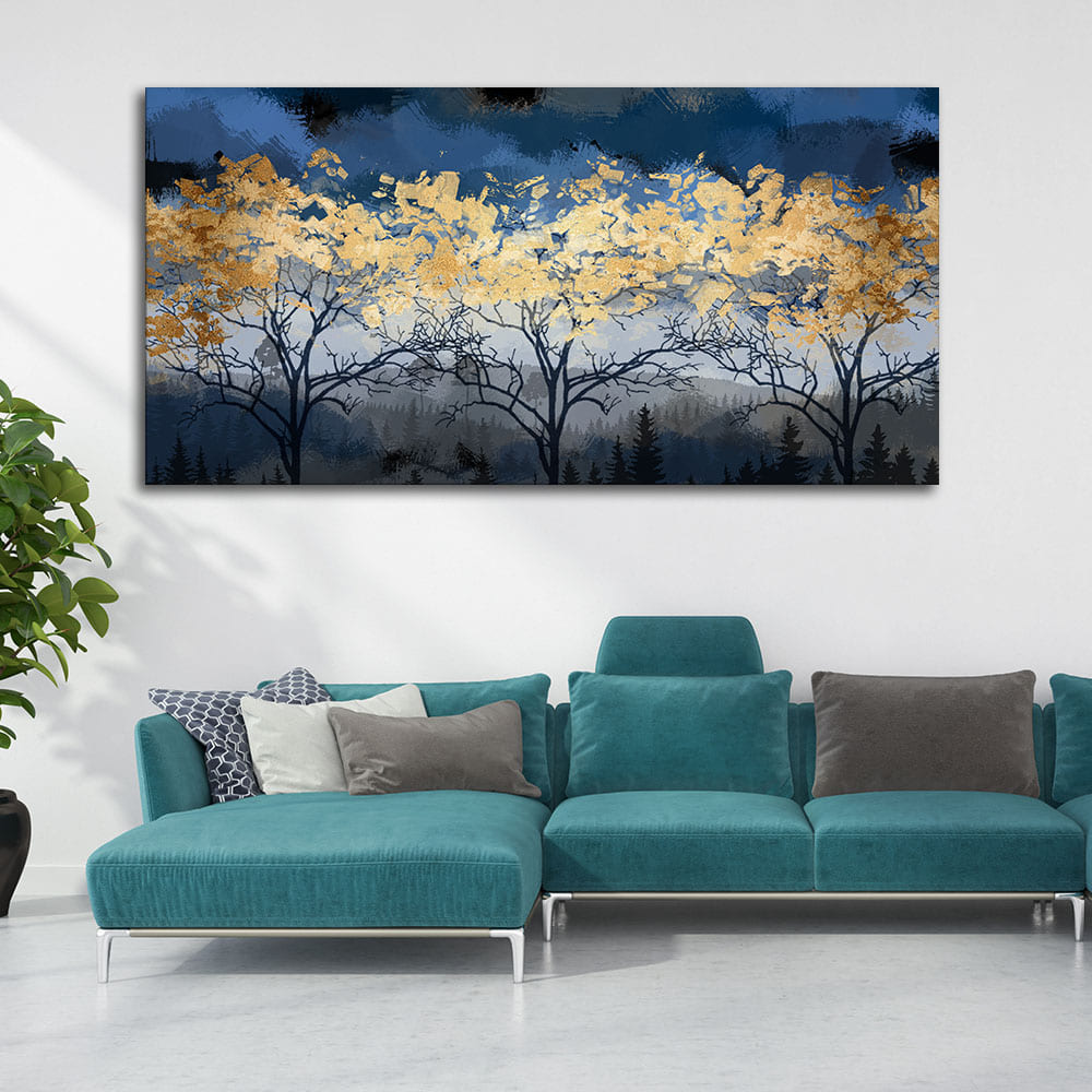 Beautiful Golden Tree Abstract Design Premium Canvas Wall Painting