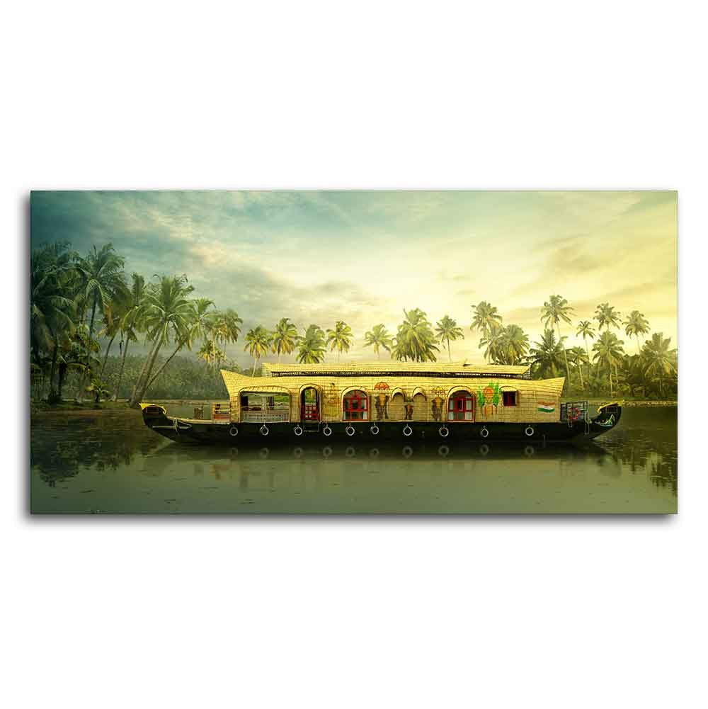 Beautiful House Boat in Kerala Premium Wall Painting