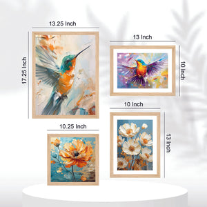 Beautiful Hummingbird Artistic Art Wall Frame Set of Four