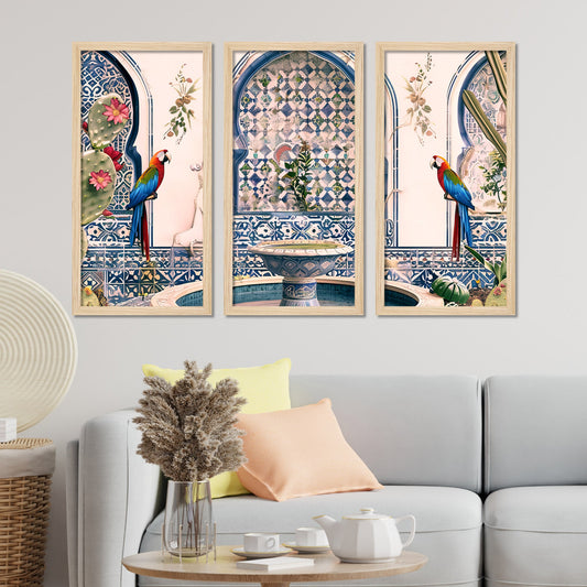 Beautiful Jardin Traditional Mughal Art Wooden Wall Frame Set of Three