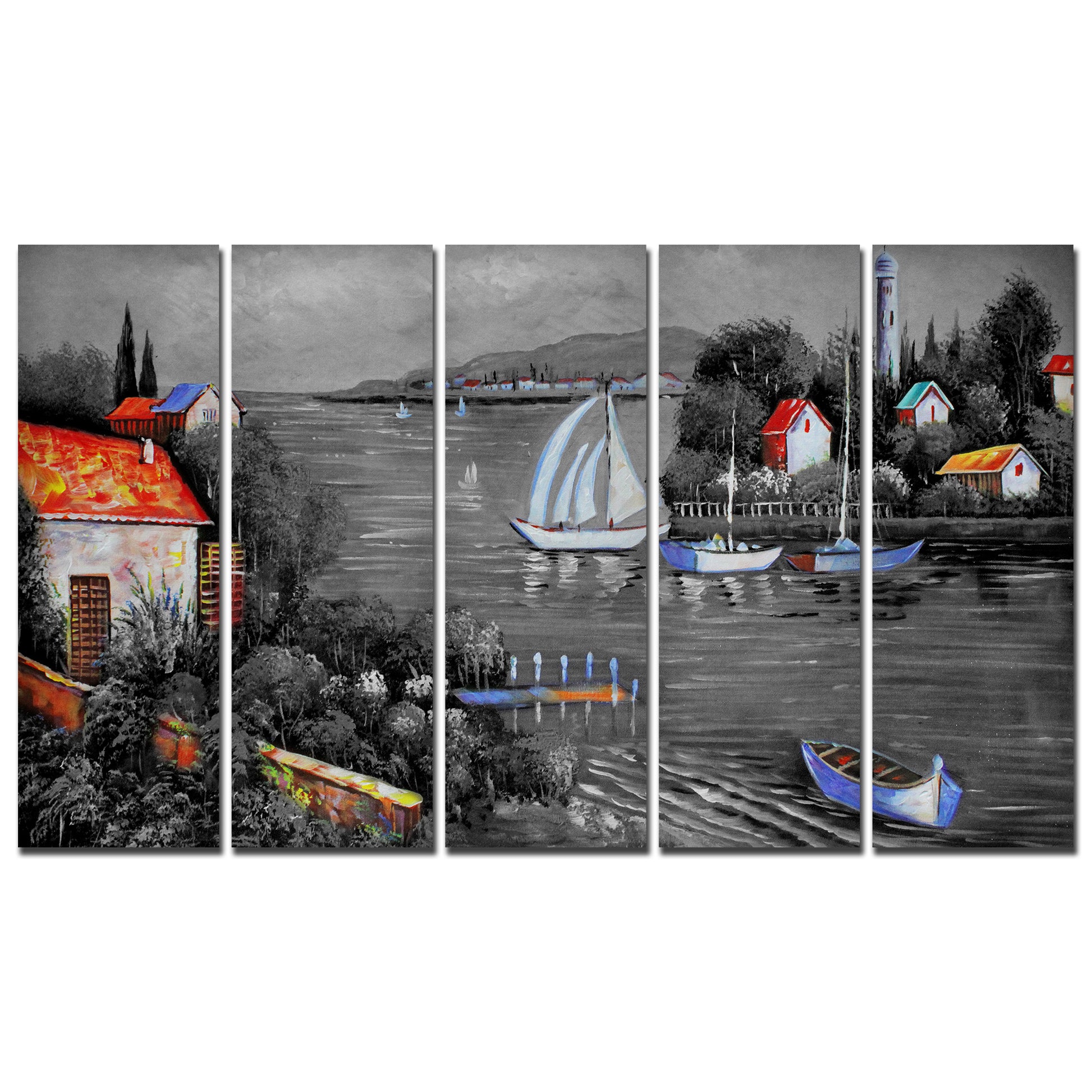 Beautiful Lake View Scenery Canvas Wall Painting Set of Five