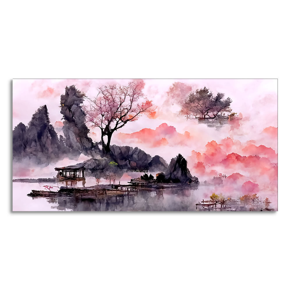 Beautiful Lake View Watercolor Art Canvas Wall Painting