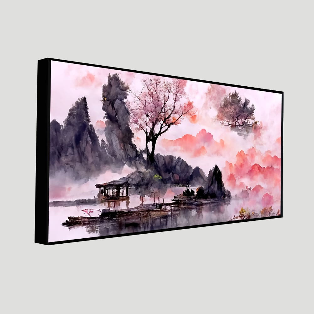 Beautiful Lake View Watercolor Art Canvas Wall Painting