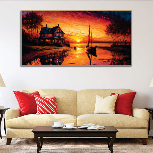 Beautiful Lake with A Sunset View Canvas Wall Painting