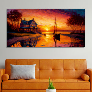 Beautiful Lake with A Sunset View Canvas Wall Painting