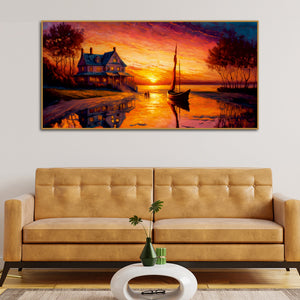 Beautiful Lake with A Sunset View Canvas Wall Painting