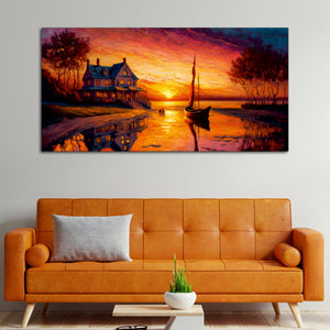 Beautiful Lake with A Sunset View Canvas Wall Painting