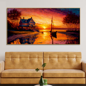 Beautiful Lake with A Sunset View Canvas Wall Painting