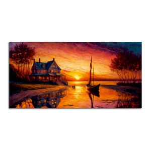 Beautiful Lake with A Sunset View Canvas Wall Painting