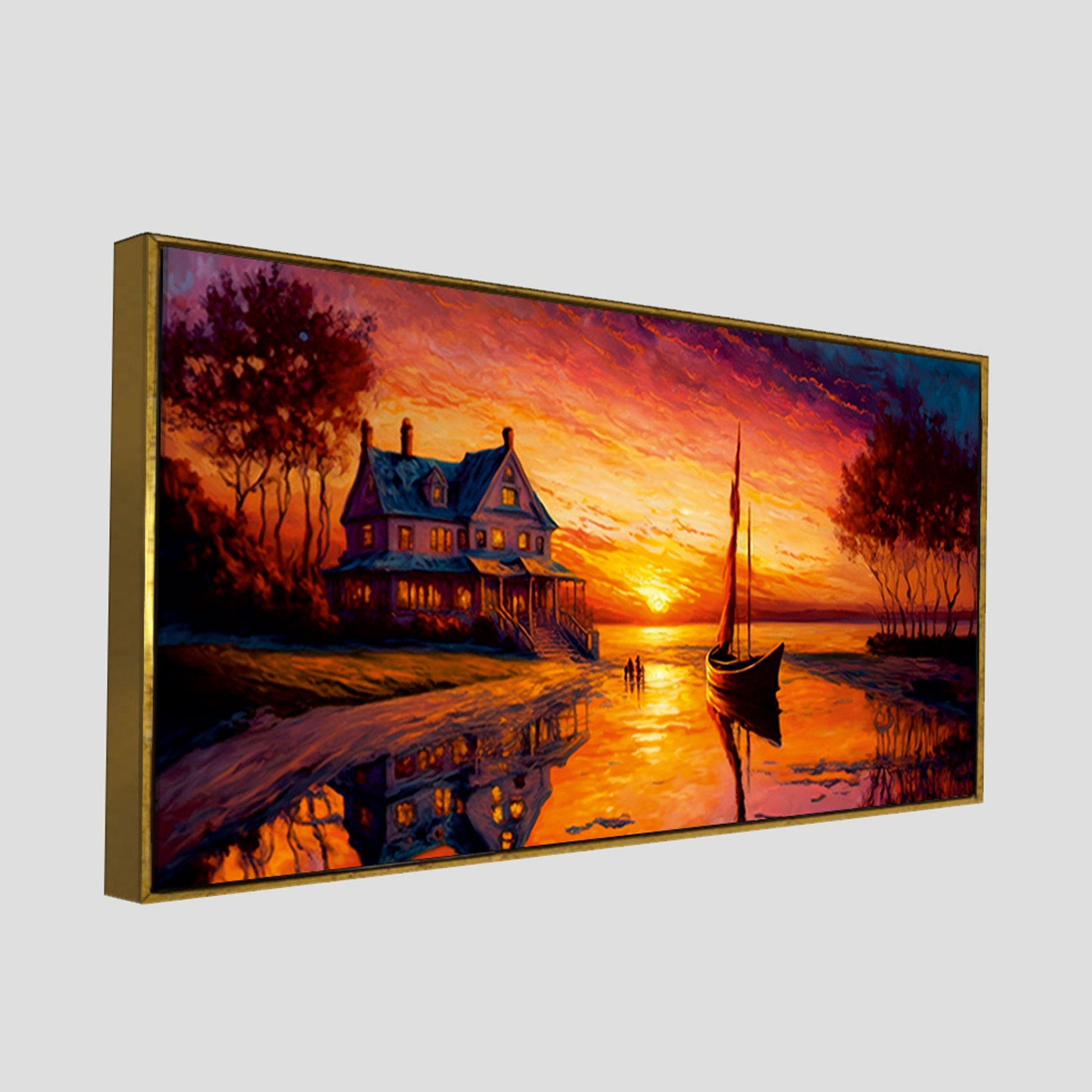 Beautiful Lake with A Sunset View Canvas Wall Painting