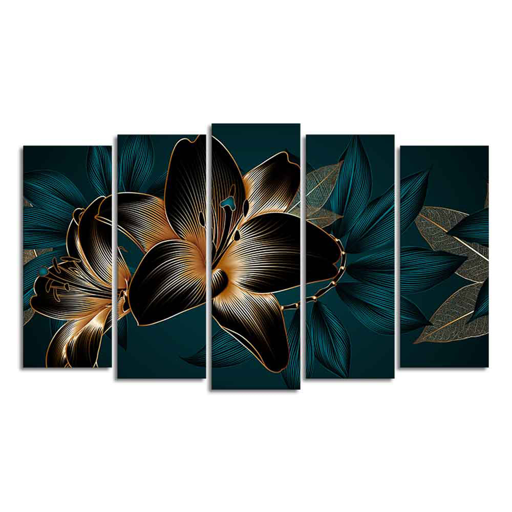 Beautiful Lilies Flowers Canvas Wall Painting Set of Five Pieces