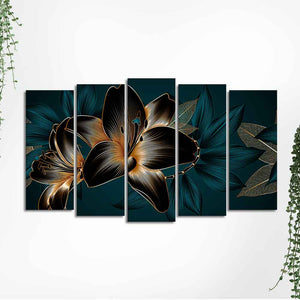 Beautiful Lilies Flowers Canvas Wall Painting Set of Five Pieces