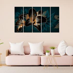 Beautiful Lilies Flowers Set of Five Pieces Canvas Wall Painting