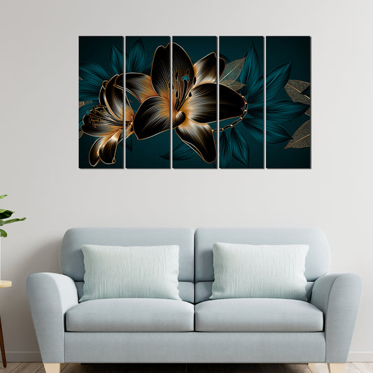 Beautiful Lilies Flowers Set of Five Pieces Canvas Wall Painting