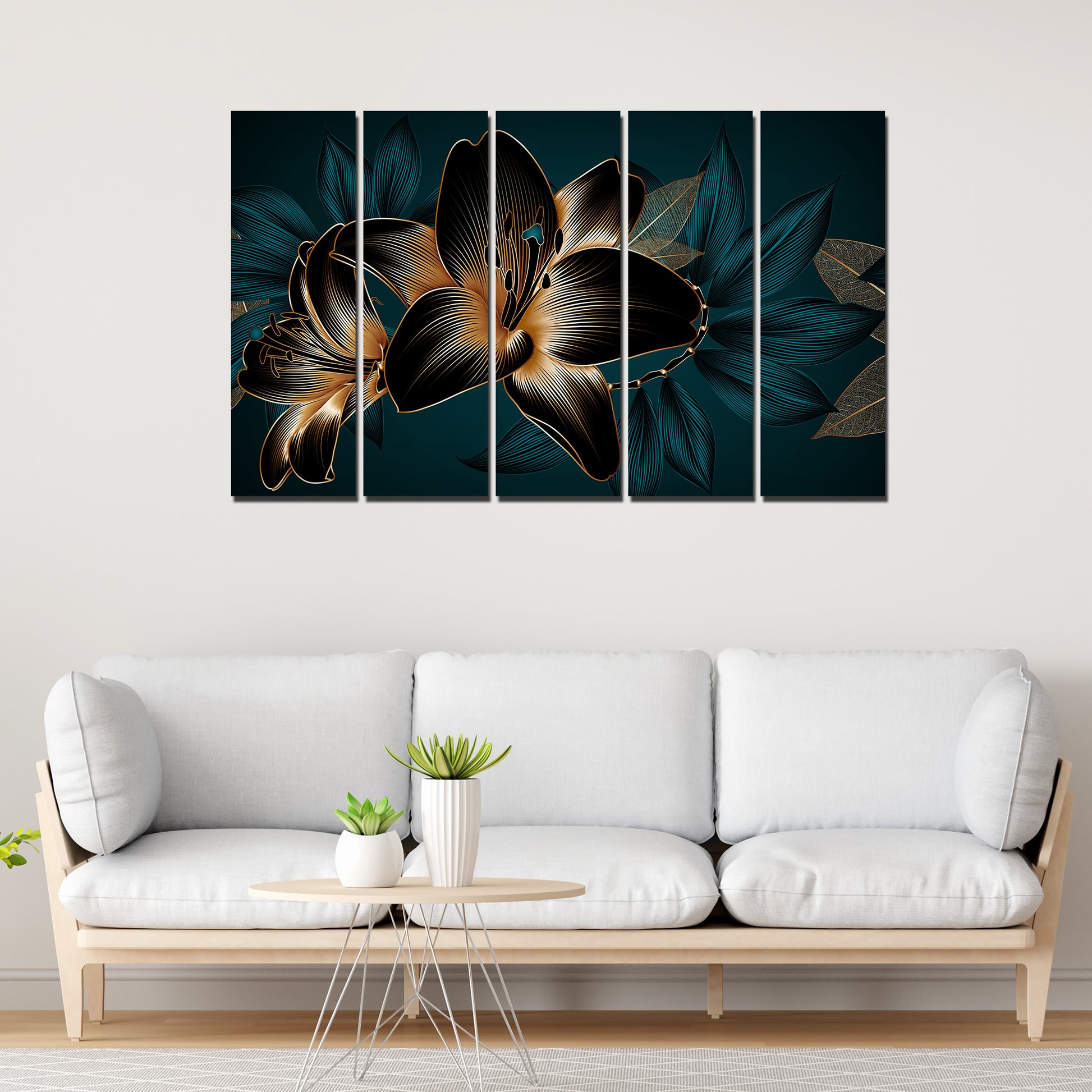 Beautiful Lilies Flowers Set of Five Pieces Canvas Wall Painting